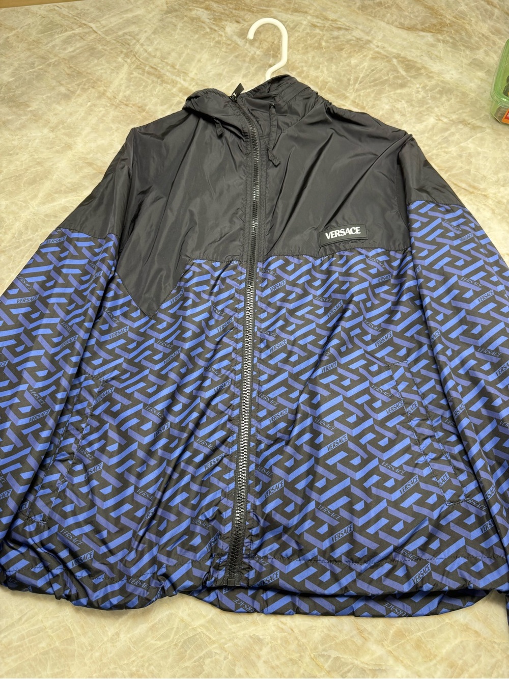 Versace Men's Black & Blue Greca Logo-Print Windbreaker Jacket